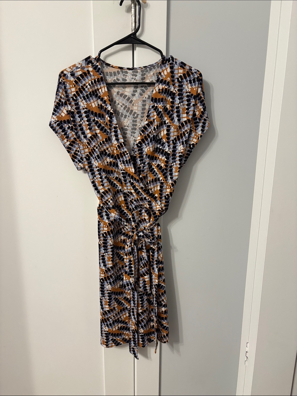 Nine West Geometric Wrap Mini Dress in Mustard, Black & White